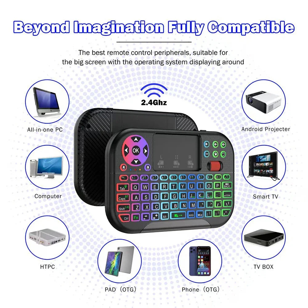 KEBIDUMEI Mini Wireless Keyboard with Scroll Wheel Touchpad  8 Color Backlit BT 2.4G Dual Mode Air Mouse Remote for PC TV Box CB DROPSHIPPING