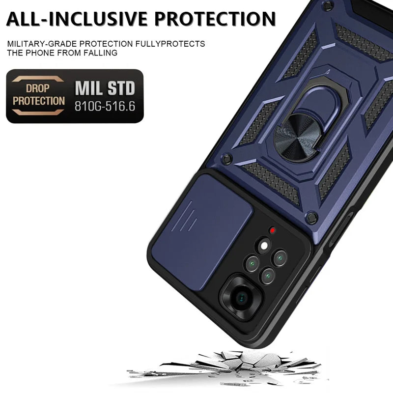 Slide Camera Lens Protector Armor Case For Redmi Note 13 12 11 10 Pro Plus 10s 11s 12s 13C 12C Military Grade Bumpers Ring Cover CB DROPSHIPPING