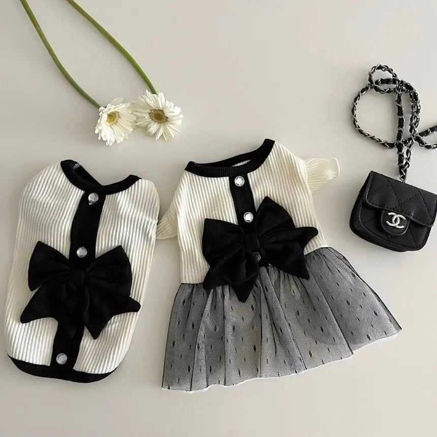 Spring New Cute Bow Yarn Dress Couple Dress Bow Dress Teddy Dog Clothes Pet Cats Dog Vest Cooling Vest for Dog