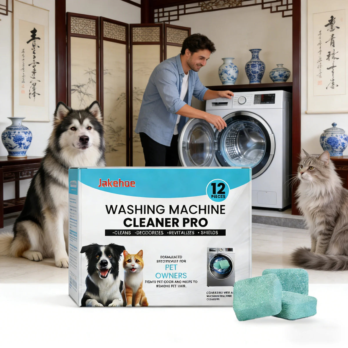 Jakehoe Washing Machine Cleaner for Pet Raising Family Deep Descaling Remove Stubborn Dirt Fresh Scent Internal Cleaning Tablets