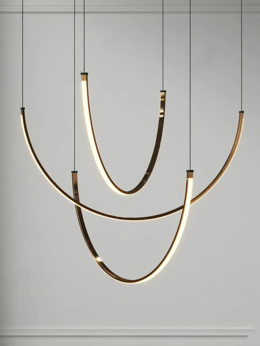 Living Room Study Modern New Lines U shaped Designer Restaurant Exhibition Hall Chandelier LED Industrial Wind Belt Creativity