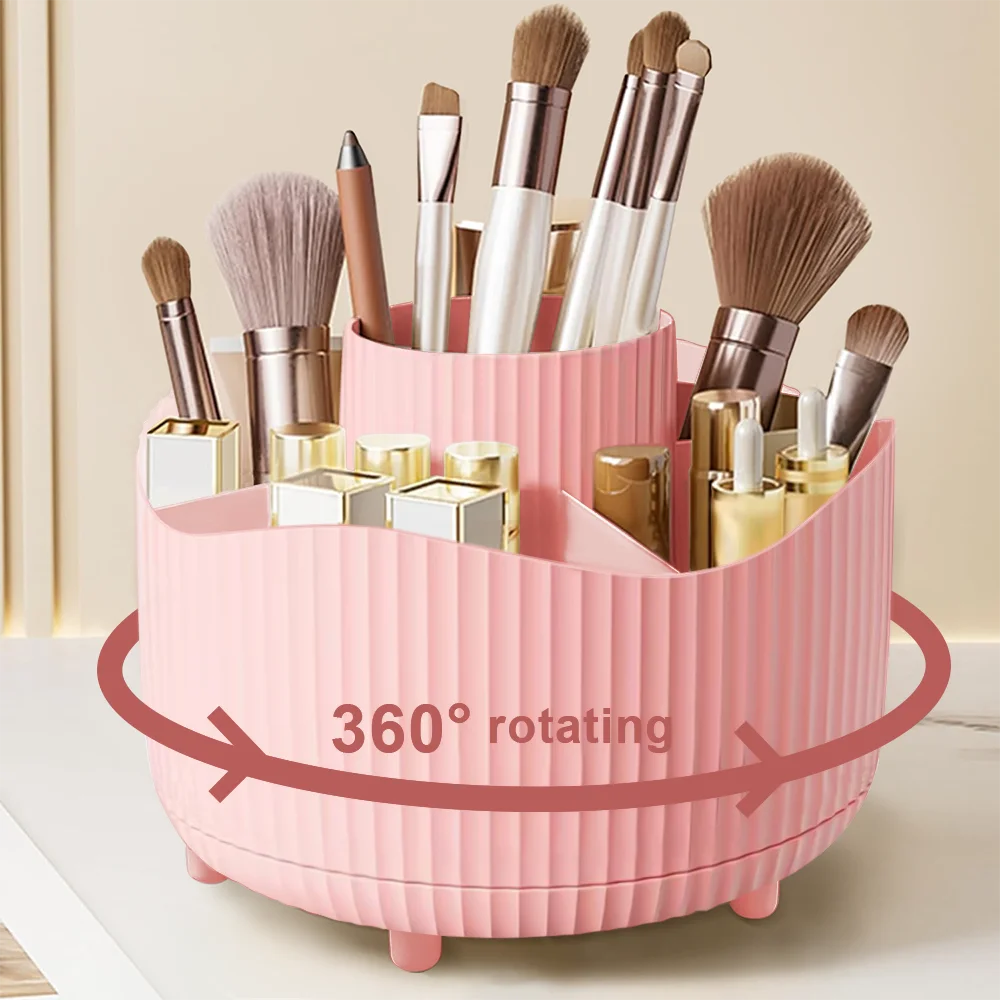 Rotating Makeup Organizer, Cosmetic Display Case with Brush Holder Perfume Tray, Storage Carousel for Vanity Bathroom Countertop CB DROPSHIPPING