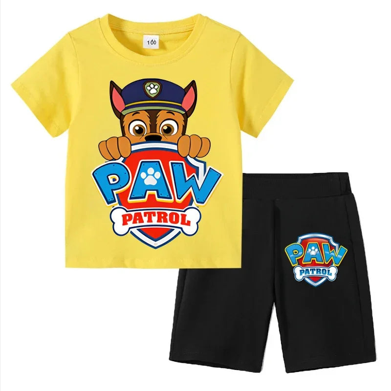 Paw Patrol Kids Set Boys Short Sleeve T-Shirt Top+Shorts 2-Piece Outfits Boys Cartoon Suit 3-8Years Children Clothes For Summer CB DROPSHIPPING