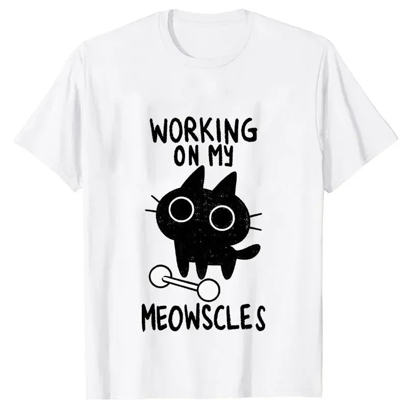 Fitness Cat Print T-shirts for Women Men Summer Casual Fashion Funny Streetwear Tops Loose Crew Neck Short Sleeve T-shirts CB DROPSHIPPING