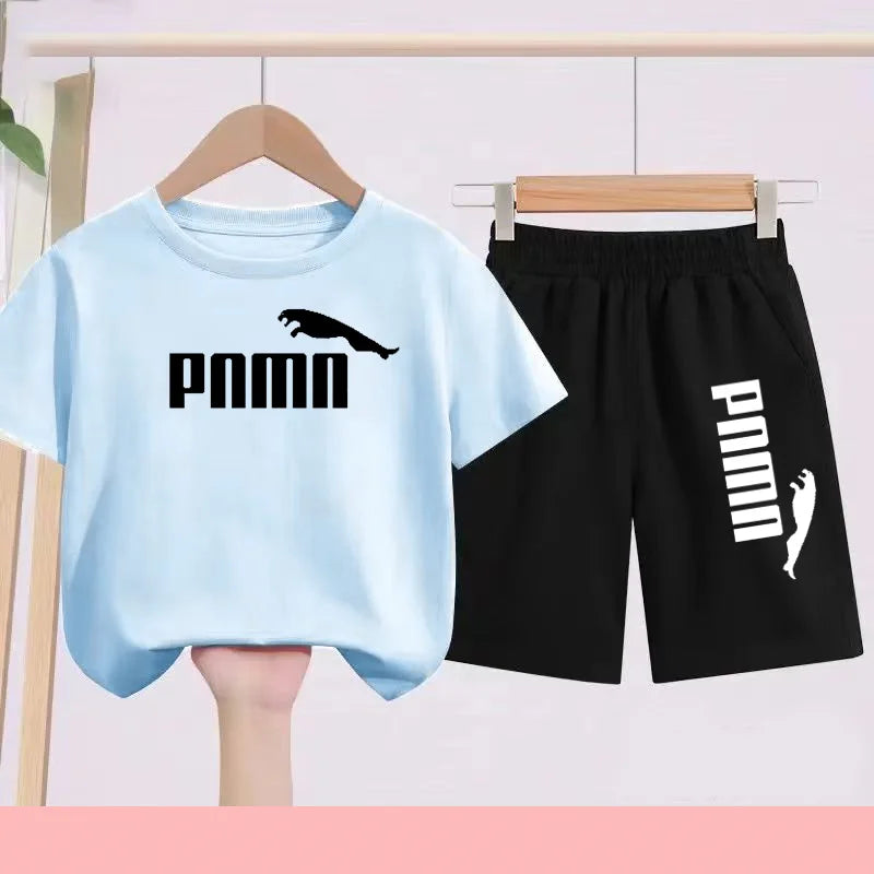 Summer 2 Piece Set 3-12 Age Children T-Shirt Letters Casual Short Sleeve+Shorts Boy Girl Comfortable Breathable Sportswear CB DROPSHIPPING