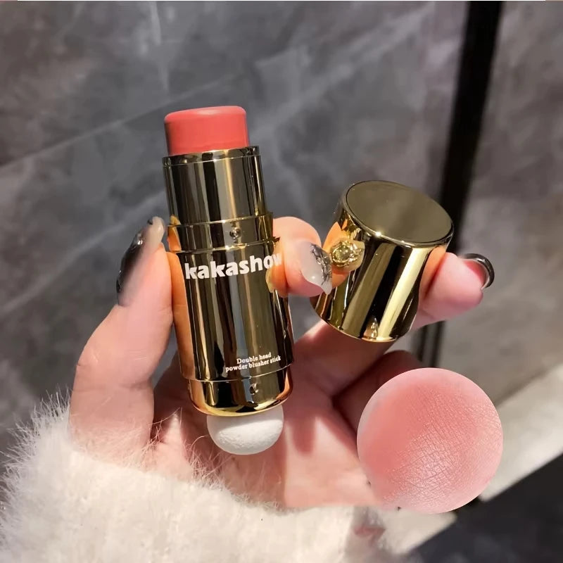 Double Head Powder Blusher Stick, Multi-use Cream Blush Stick with Sponge Tip, Long-lasting Natural Cheek Tint, Portable Makeup CB DROPSHIPPING