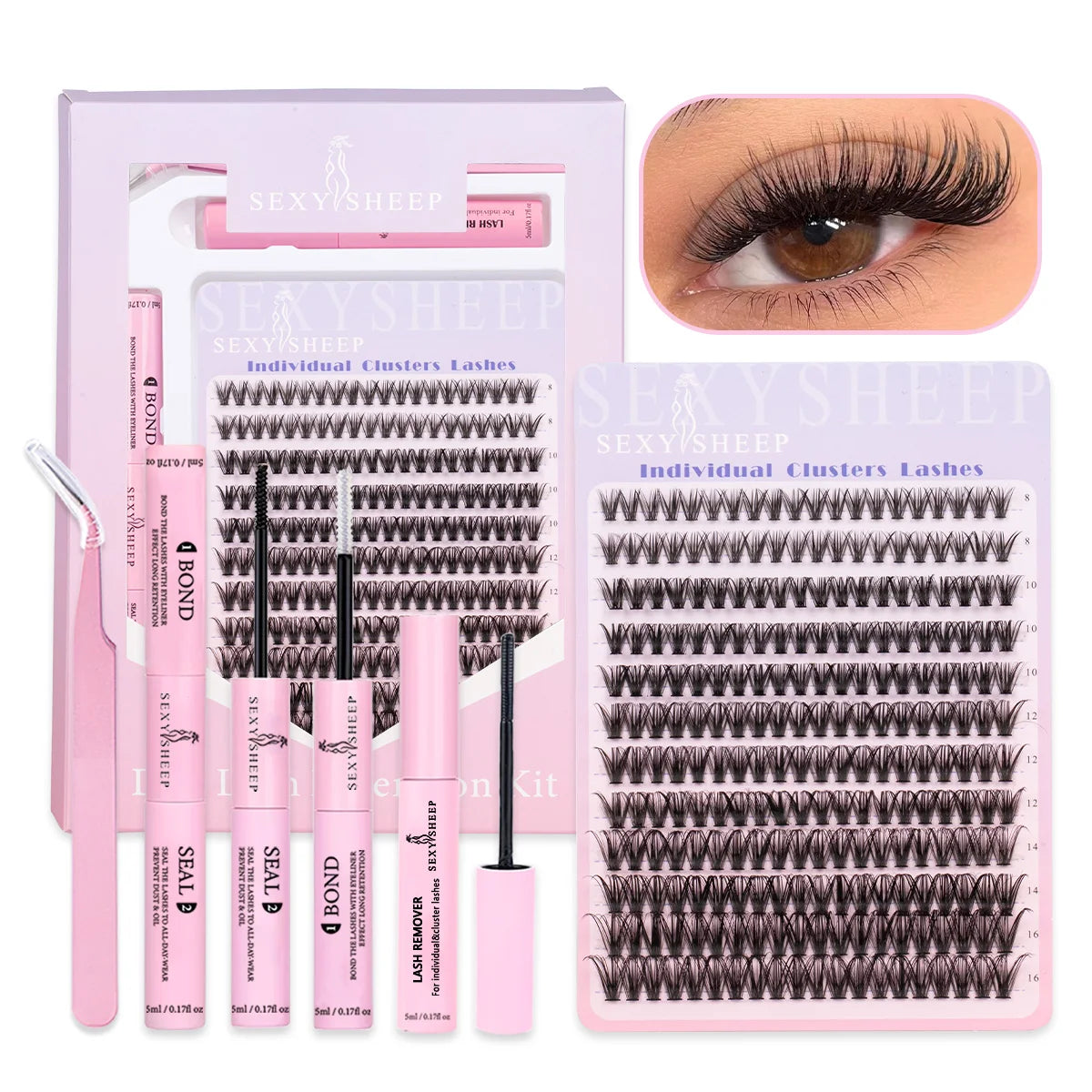 DIY Lash Extension Kit 8-16mm Mix Mink Soft Individual Lashes Cluster Natural Eyelash Extensions With Bond And Seal Makeup CB DROPSHIPPING