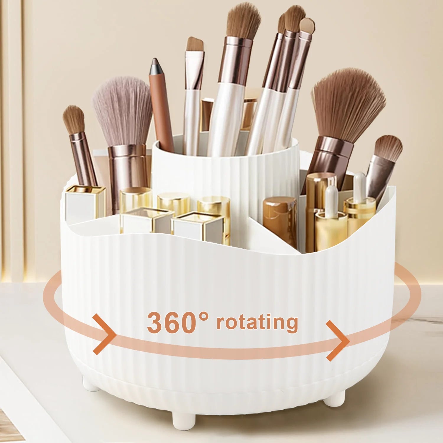 Rotating Makeup Organizer, Cosmetic Display Case with Brush Holder Perfume Tray, Storage Carousel for Vanity Bathroom Countertop CB DROPSHIPPING