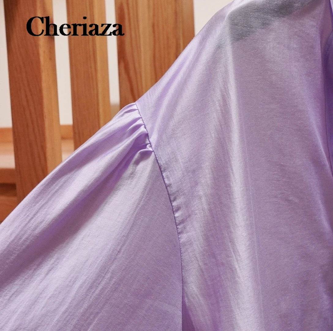 Women Summer Elegant Purple Blouses Shirts Tops 2026 Fashion Solid Loose Bow Blusas Female Elegant Street Top Clothing
