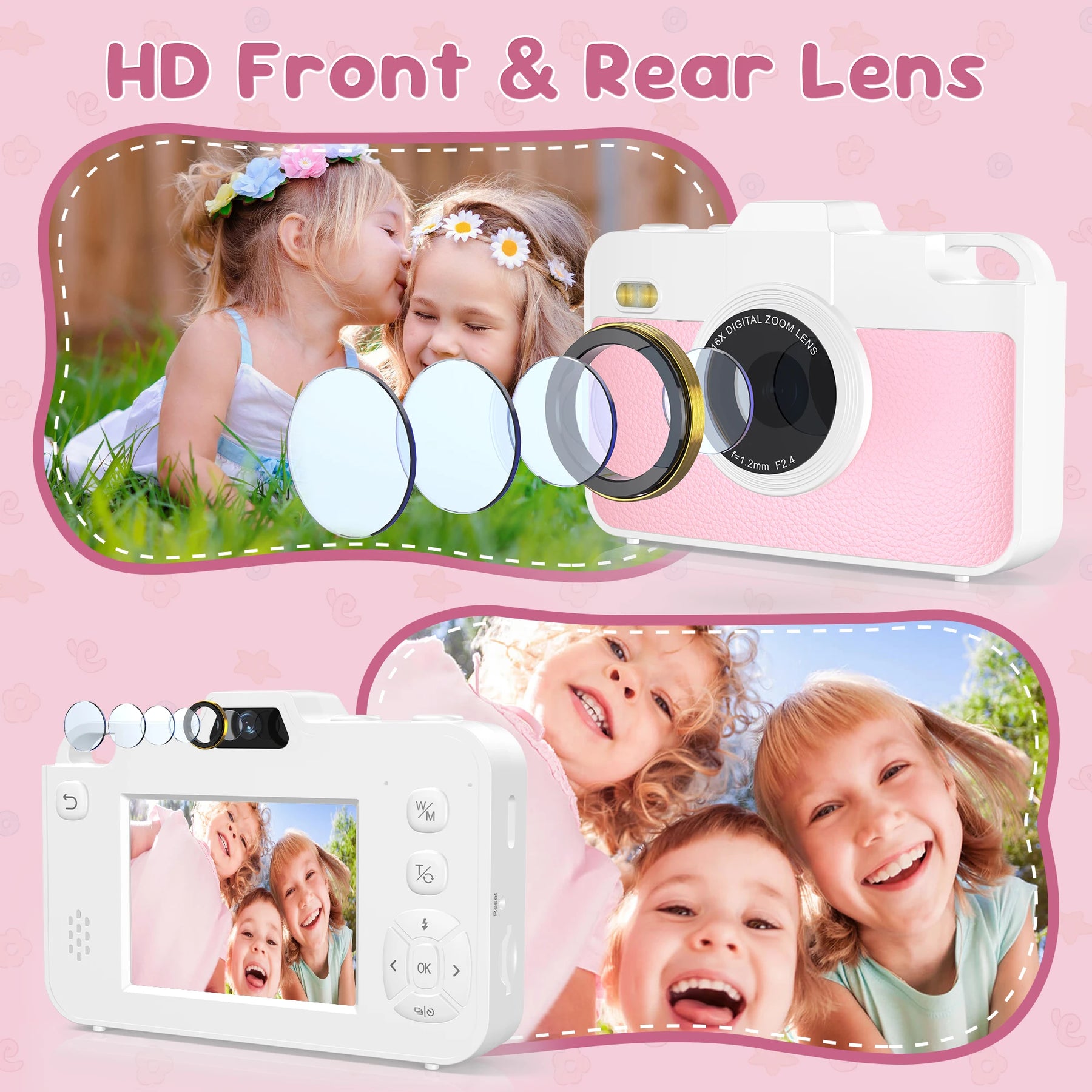 16X 48MP Kids Photography Camera Front Rear Dual Lens Boys Girls Digital Video Recorder Selfie Beginner Camera For Children CB DROPSHIPPING