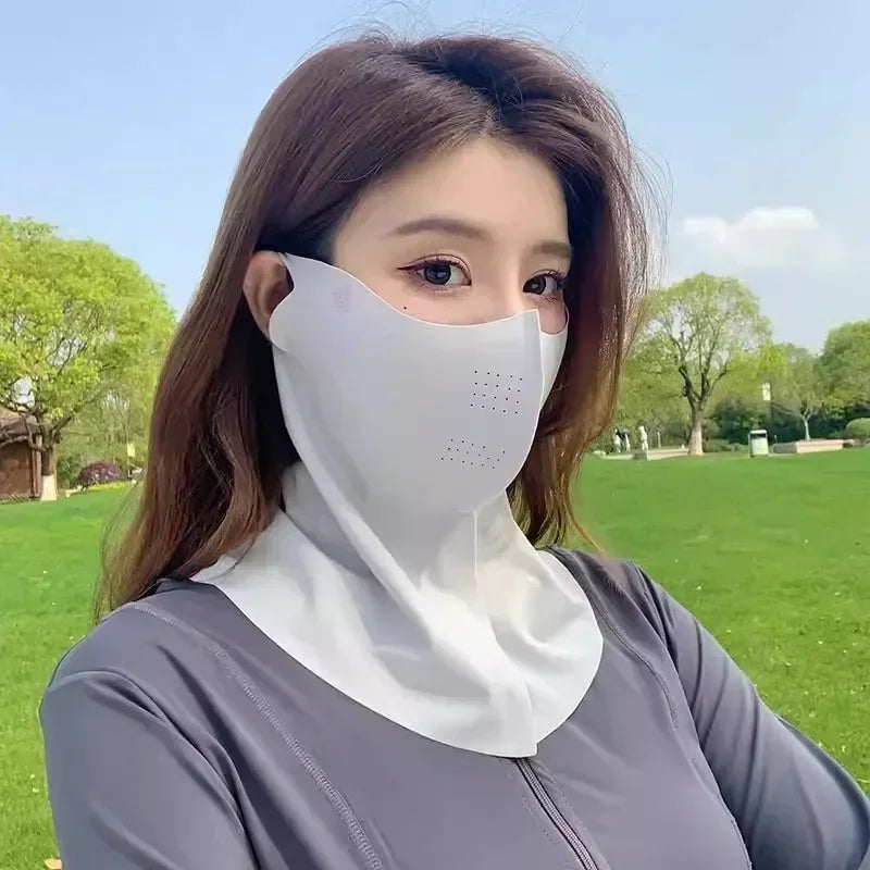 Women Sunscreen Veil Summer Neck Face Mask UV Protection Breathable Ice Silk Sun Protection Masks Veils Outdoor Sport Face Cover