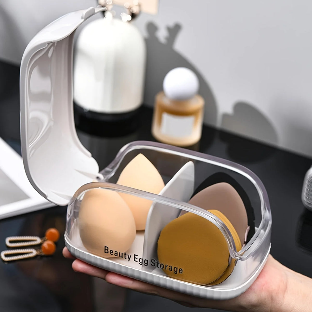 1pc Transparent Makeup Sponge Holder Dustproof Plastic Beauty Organizer Travel Home Cosmetic Storage Makeup Organizers with Lid CB DROPSHIPPING
