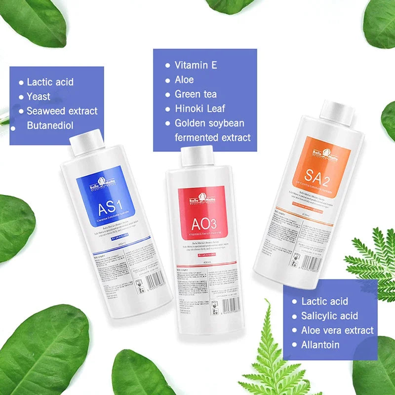 Facial Skincare Face Serum AS1 SA2 AO3 Aqua Peel Solution For Facial Machine Skin Deep Cleaning 400ml Kit of 3 Serums CB DROPSHIPPING