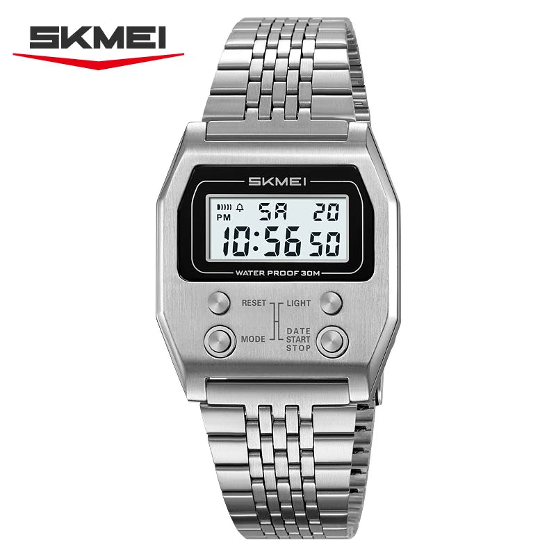 SKMEI 2460 Mens Wristwatches Stainless Steel Sport Luxury Retro LED Electronic Waterproof Digital Watch for Men Reloj Hombre CB DROPSHIPPING