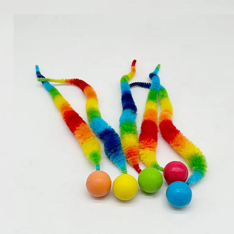 Kitten Interactive Toys Tickle Cat Colorful Bouncing Ball Pet Cat Supplies Puzzle Teasing Indoor Cat Ball Toy With Tail 3pcs CB DROPSHIPPING
