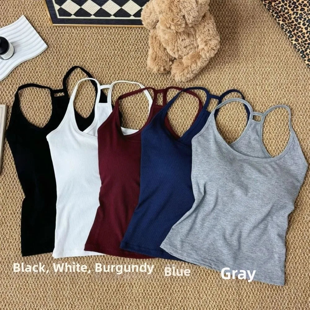 Casual U Neck Summer Tank Tops Sleeveless With Pad Fitted Tops Camisoles Slim Vest Corset for Women