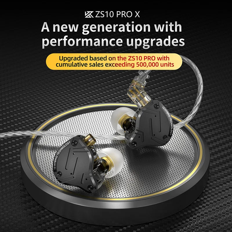 KZ ZS10 PRO X HIFI Headset Hybrid In-ear Earphone Sport Noise Cancelling Earbuds Silver Plated Cable Comfortable to wear