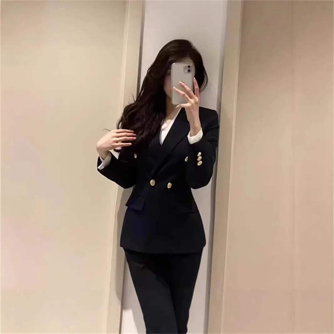 Professional Suit Set Women's Interview Formal Iron-Free Commuter Two-Piece Spring New Style Long Sleeve Long Pants