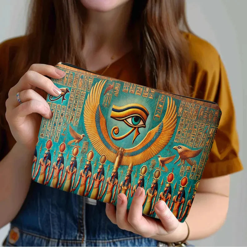 A Egyptian wall painting Eye of Horus makeup bag - cute multifunctional zipper pouch for women, jewelry storage bag CB DROPSHIPPING