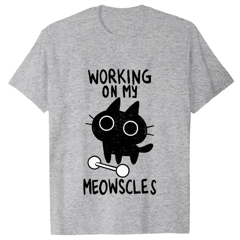 Fitness Cat Print T-shirts for Women Men Summer Casual Fashion Funny Streetwear Tops Loose Crew Neck Short Sleeve T-shirts CB DROPSHIPPING