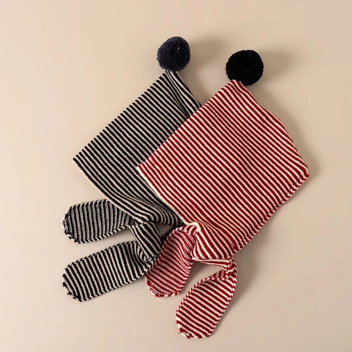 Korean Striped Baby Balaclava Hat Winter Knitted Hood Scarf Ear Protection Warm Bomber Cap Kids Boy Girl Beanies CB DROPSHIPPING