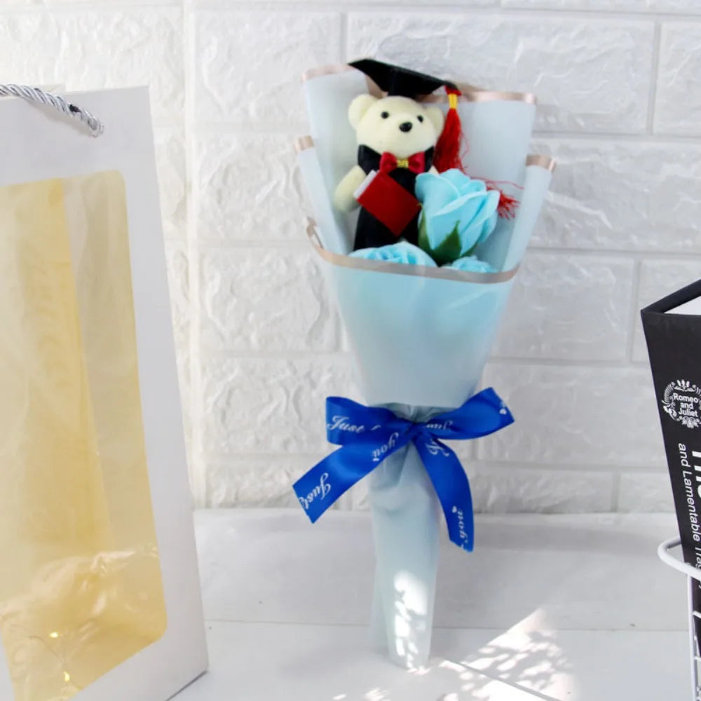 Sunflower Bear Bouquet Bouquet Decoration Rose Sunflower Soap Flower Plush Toy Birthday Party Cartoon Lovely Bear