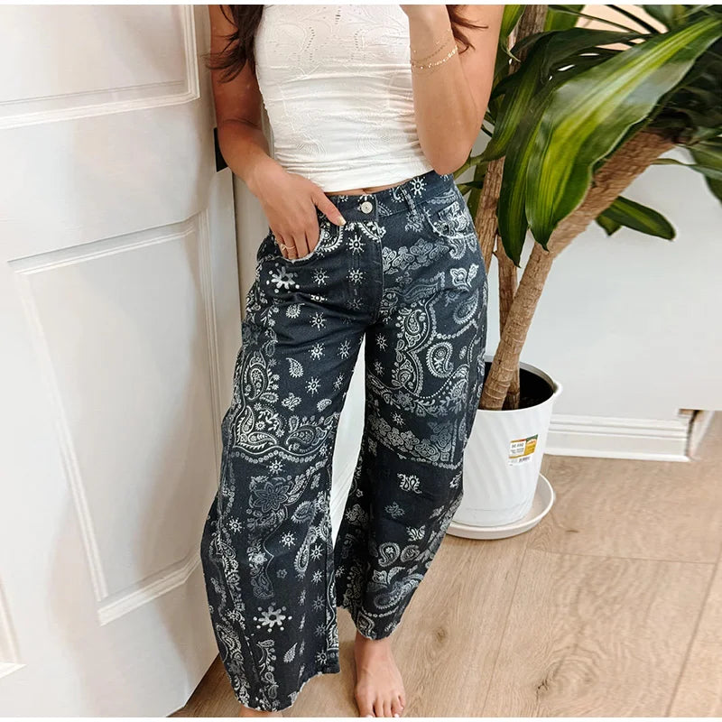 Street Striped Jeans Women's High-Waist Pockets Wide-Leg Trouser 2026 Spring Summer Retro Multicolor Vertical Stripe Denim Pant