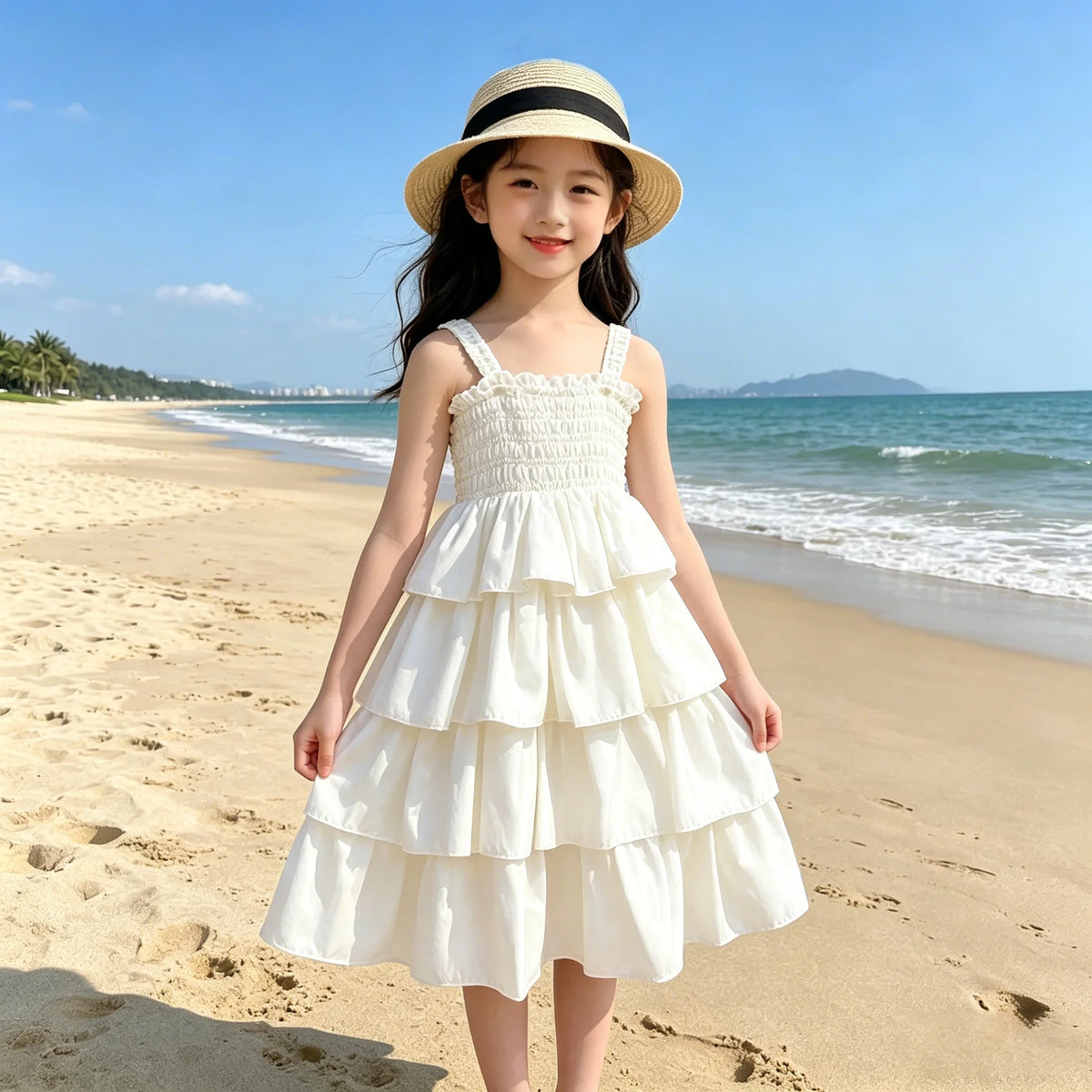2026 Summer Girls Tiered Dress Sleeveless Strap Sundress Kids Ruffle Layered Casual Beach Party Princess Dress for 3-12 Years CB DROPSHIPPING