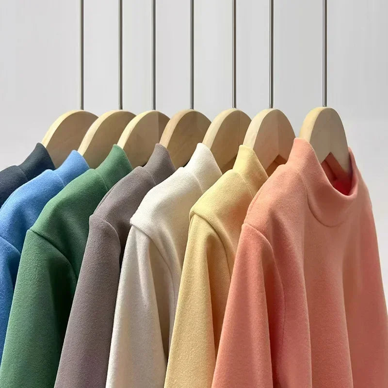 Winter Baby Warm Top Boys Girls Velvet Inner Solid Color Bottom Children's Half High Collar Long Sleeve T-shirt Kids Clothes CB DROPSHIPPING