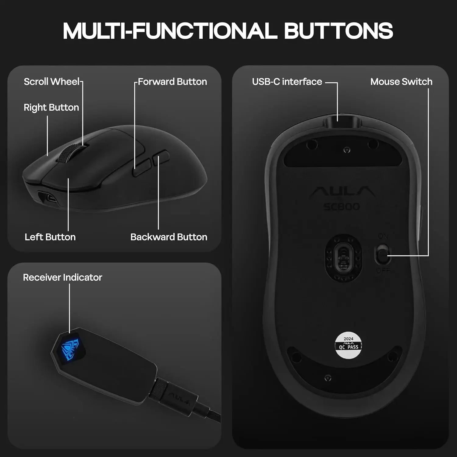 AULA SC800 Gaming Mouse USB-C Wired/2.4G 37g Lightweight 8K Paw3395 Sensor Customized Mice PC E-Sports Gamer Accessories Gifts CB DROPSHIPPING