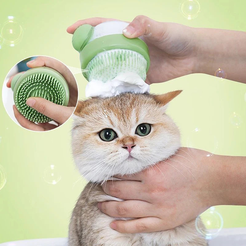 Cat Dog Bathing Brush Pet Massage Brush Shampoo Dispenser Soft Silicone Rubber Bristle for Dogs and Cats Shower Grooming Tool