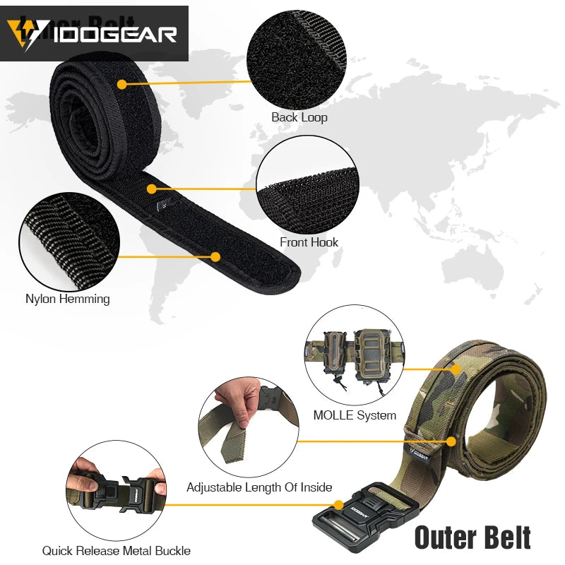 IDOGEAR Tactical 2" Belt Quick Release MOLLE Belt With Inner Outer Adjustable For Men Outdoor Sport Airsoft 3444 CB DROPSHIPPING