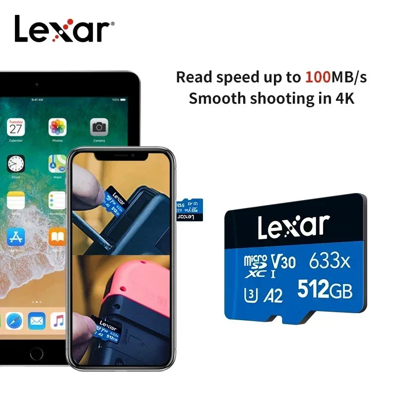 Lexar Micro SD Card New Original 128GB 32GB 64GB 256GB 512GB Memory Card A1 A2 Class10 TF Flash Card for Drone Sport Camcorder CB DROPSHIPPING