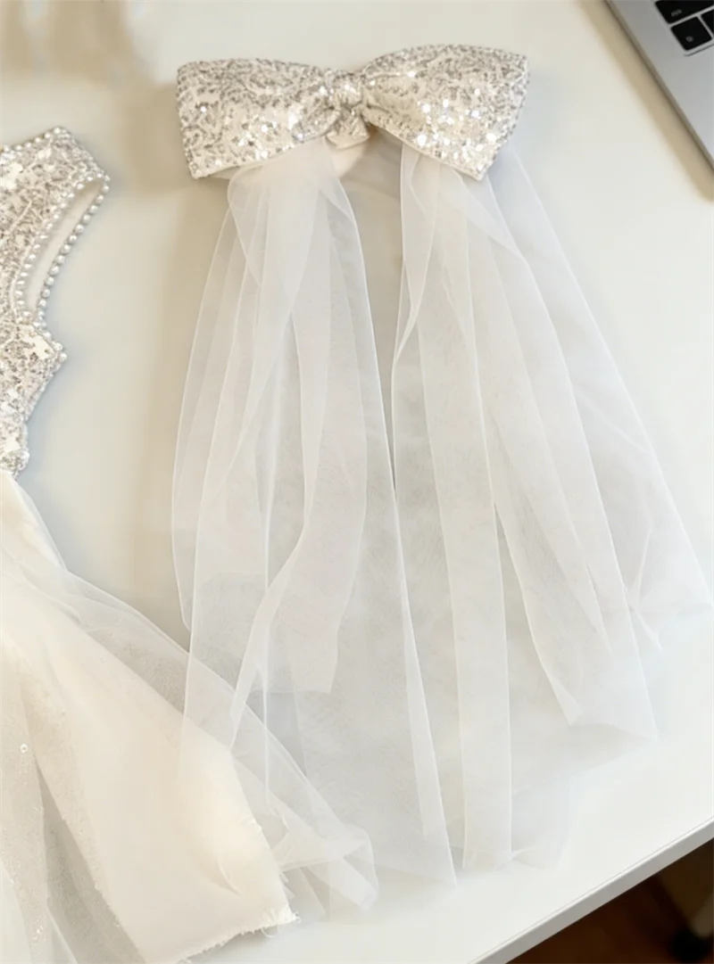 Summer Girls Tulle Dress Princess Sequined Puff Mesh Gown Kids Birthday Party Vestidos Children Casual Fashion Clothes 2-10Y CB DROPSHIPPING