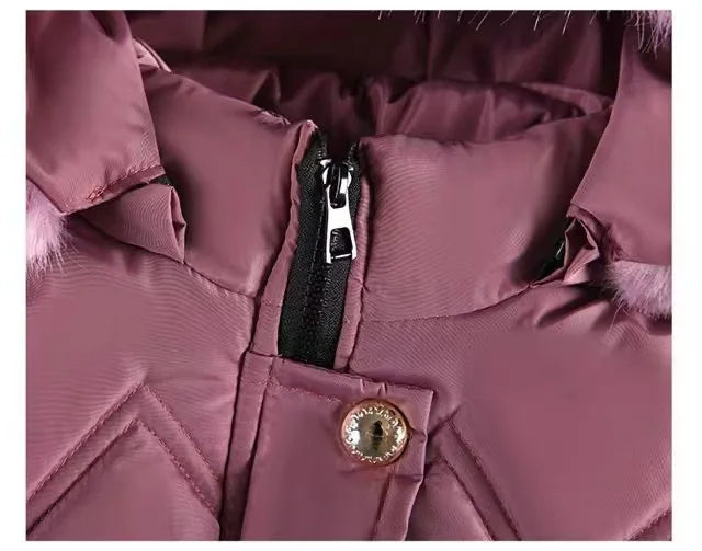 2025 Newyear Clothes Girls Winter Coat Kids Snow Puffer Jacket Hooded Warm With Waist Belt and Pockets CB DROPSHIPPING