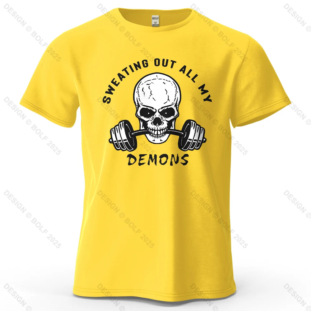 Fitness Skull Motivated Printed Men's T-Shirt 100% Cotton Oversized Gym Graphic Tees for Women Tops Tees Casual Streetwear CB DROPSHIPPING