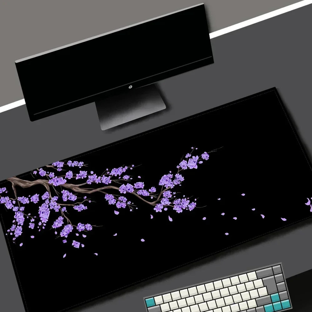 Black Sakura Gaming Mouse Pad Kawaii Purple Desk Mat Large Office Carpet Accessories Cherry Blossom Mousepad Gamer Computer Mats CB DROPSHIPPING