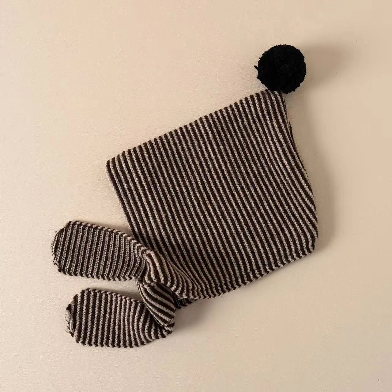 Korean Striped Baby Balaclava Hat Winter Knitted Hood Scarf Ear Protection Warm Bomber Cap Kids Boy Girl Beanies CB DROPSHIPPING