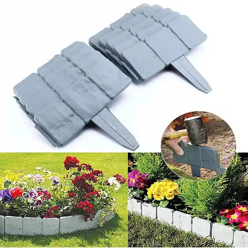 Garden PP Fence Edging,10Pcs Home Garden Border Edging Plastic Fence Stone DIY Yard Landscape Plant Fence Fit for Lawn Yard Flow