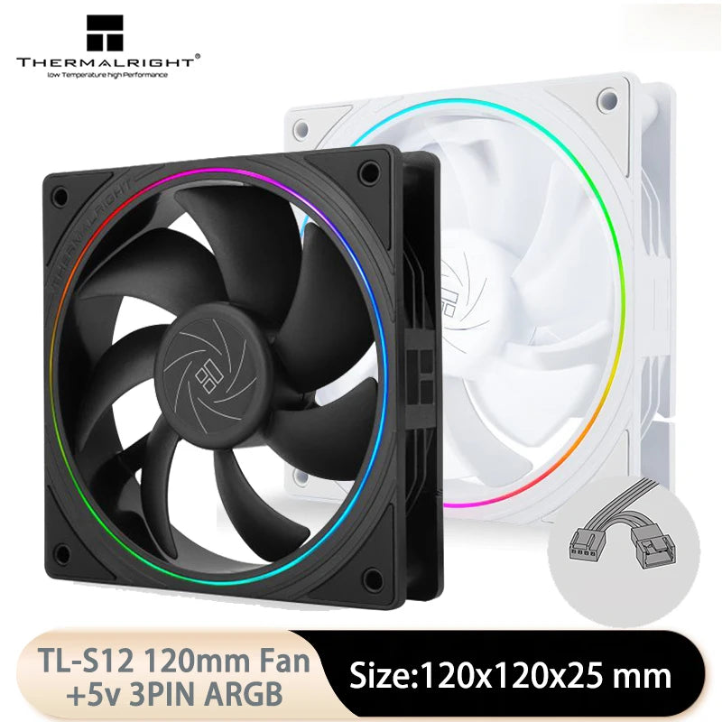 Thermalright TL-S12-W 5V 3PIN ARGB Aperture PC Case Fan Temperature Control Water-Cooling Radiator Replace Fan CB DROPSHIPPING