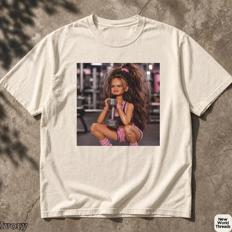 Fitness Doll Face Emoji T-shirt: Satirical and Humorous Fitness Doll Pattern T-shirt Summer Edition, Casual Men's T-shirt CB DROPSHIPPING