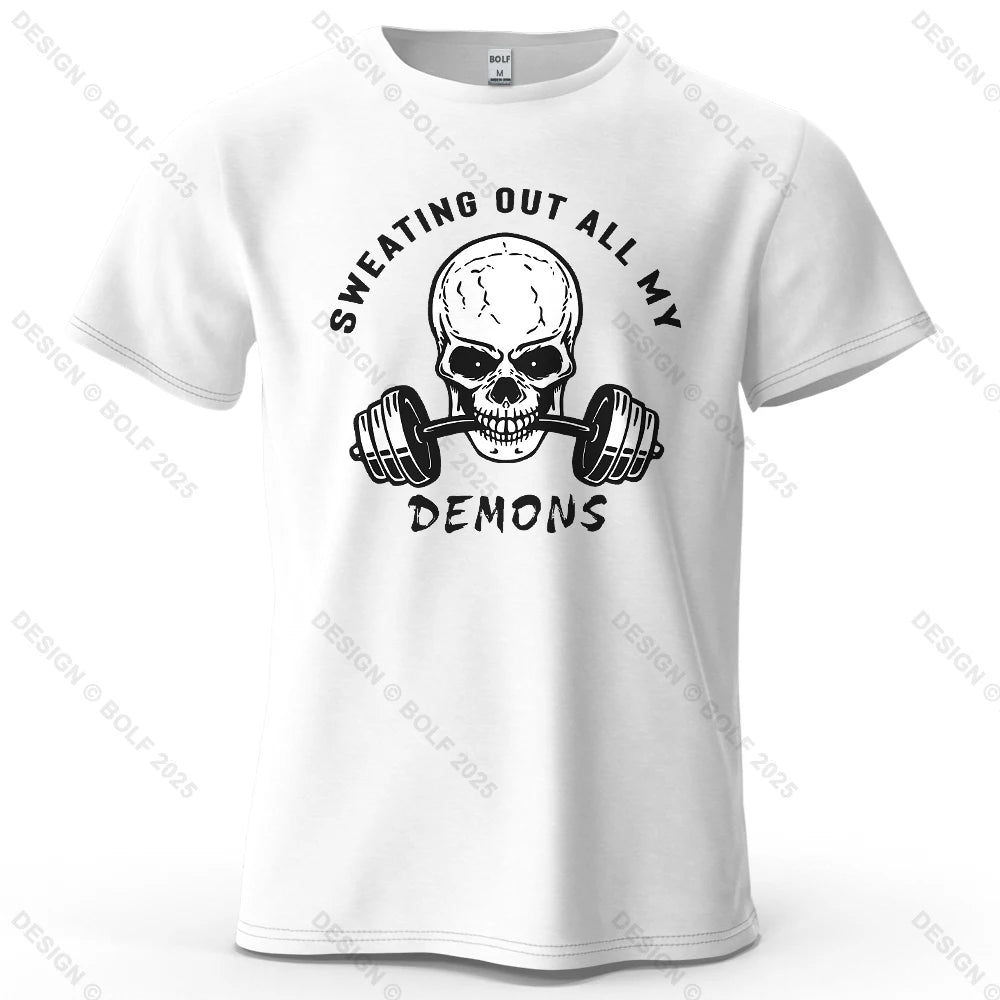 Fitness Skull Motivated Printed Men's T-Shirt 100% Cotton Oversized Gym Graphic Tees for Women Tops Tees Casual Streetwear CB DROPSHIPPING