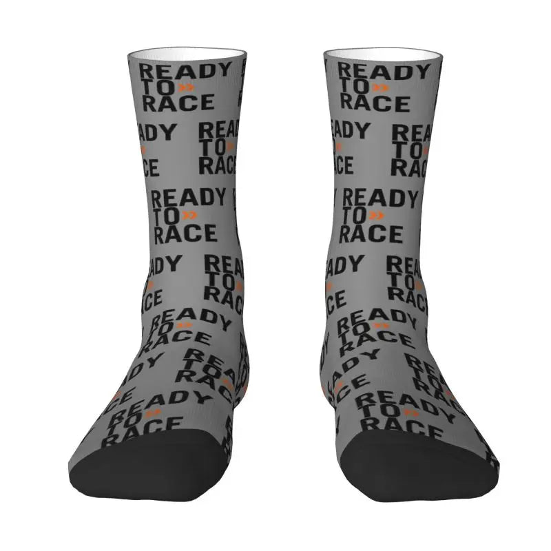 Custom Ready To Race Logo Crew Socks Unisex Cool 3D Print Racing Sport Motorcycle Rider Dress Socks
