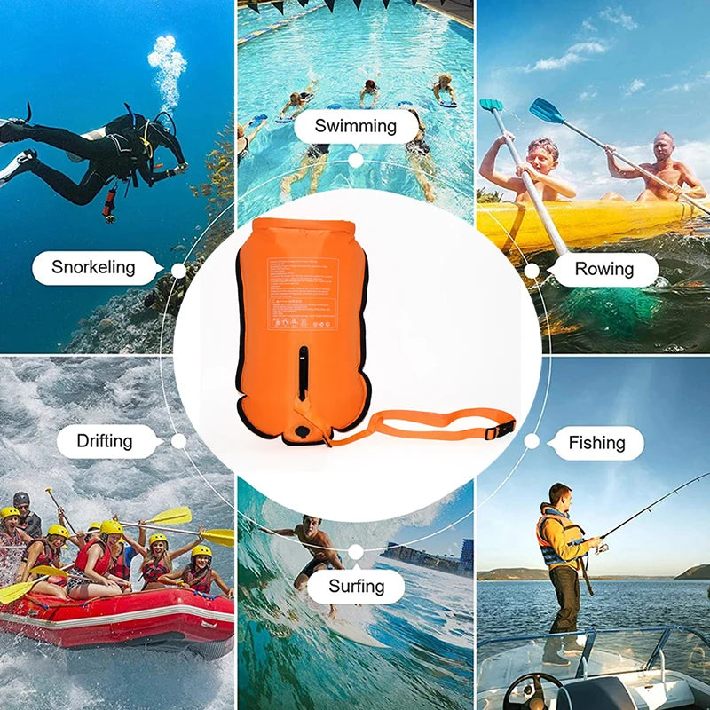 20L Inflatable Open Swimming Buoy Tow Floating Bag Double AirBags Water Sport Life Saving Swim Buoy Pool Inflated Air Drying Bag