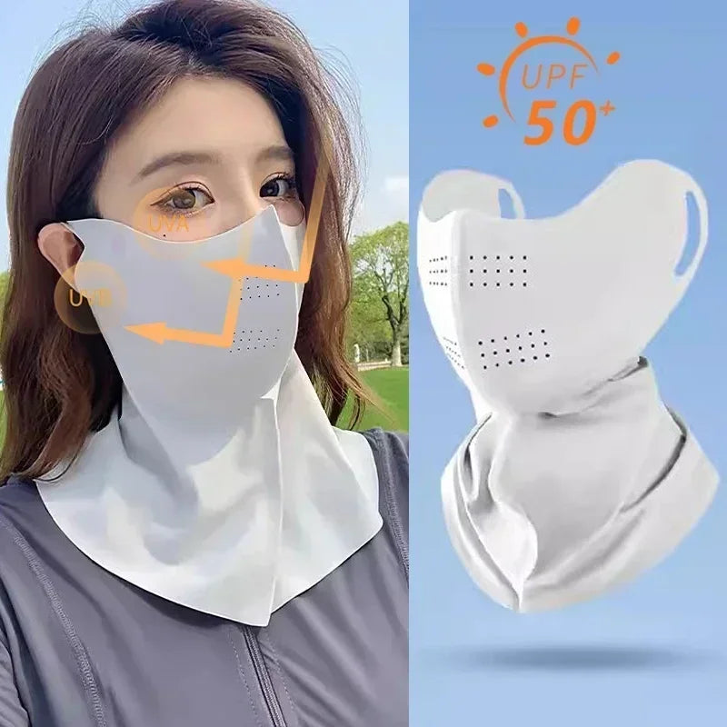 Women Sunscreen Veil Summer Neck Face Mask UV Protection Breathable Ice Silk Sun Protection Masks Veils Outdoor Sport Face Cover