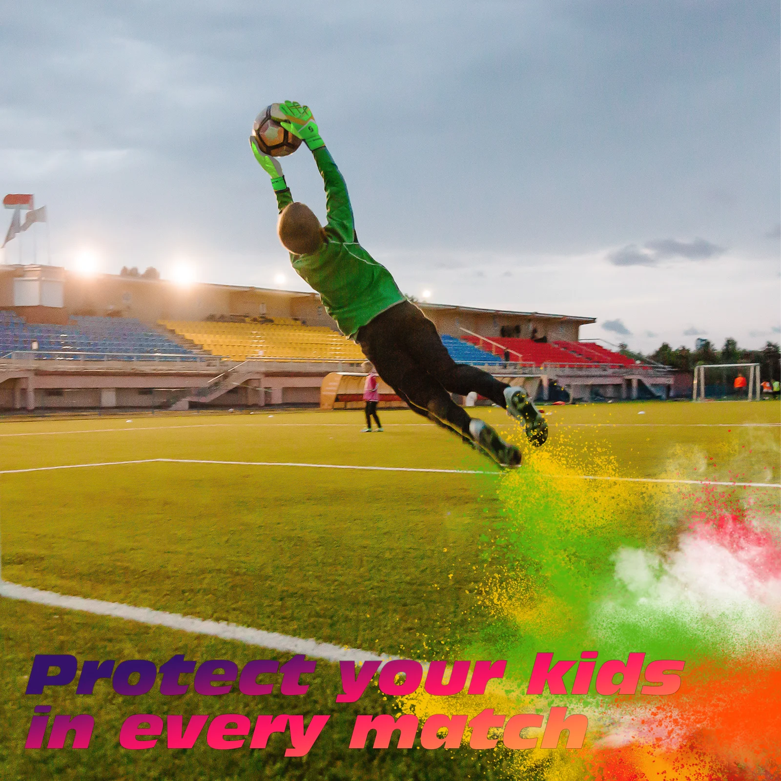Sportout Kids Goalkeeper Gloves, Soccer Gloves with Double Wrist Protection and Non-Slip Wear Resistant Latex Material CB DROPSHIPPING