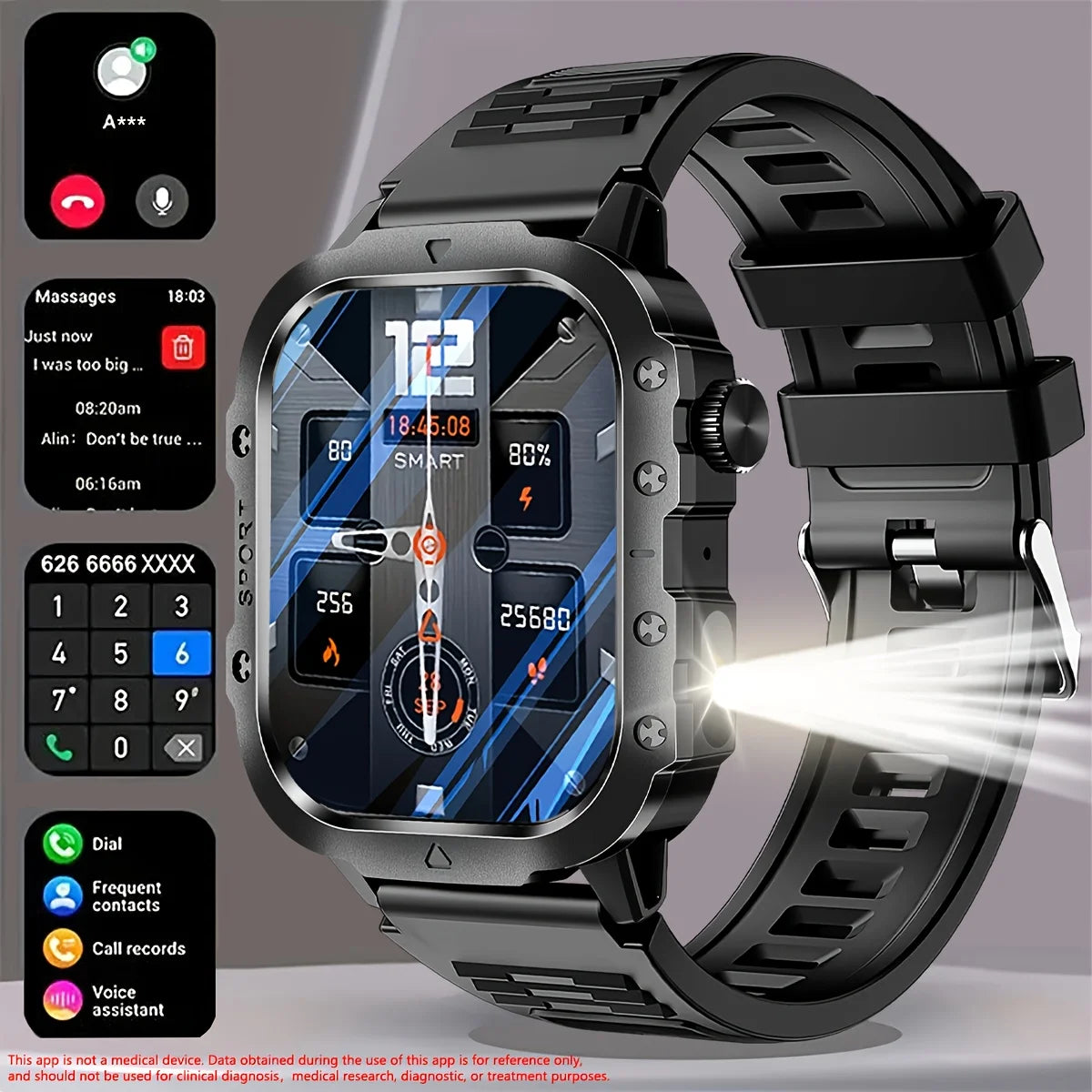 LAXASFIT 2026 New LED Men's Smart Watch Bluetooth Voice Control Multi-Sport Modes Health Monitoring Outdoor Sports Smartwatch