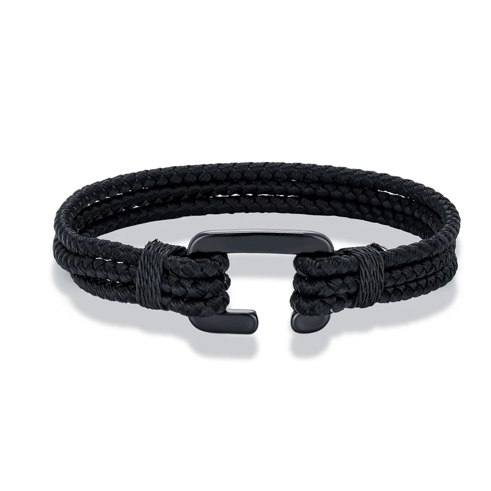 MKENDN C Clasp Bracelets Men Multilayer Keel Waterproof Rope Bracelet Women Black Stainless Steel Easy Sport Hook