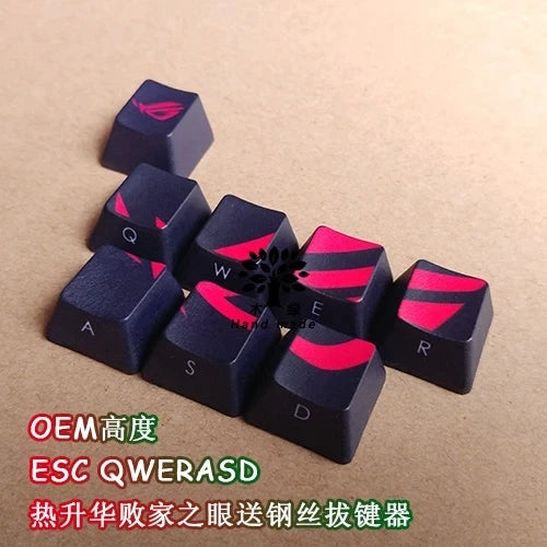 8pcs/set Thickened PBT Dye Sublimation ROG Keycaps Mechanical Keyboard Key caps OEM Profile ESC QWERASD With Free Keycap Puller CB DROPSHIPPING