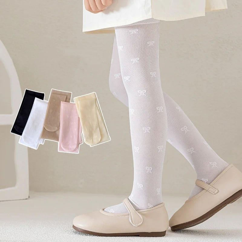 Summer Kids Thin Tights Girls Fashion Bow Print Stockings Baby Mesh Breathable Princess Pantyhose Children Ballet Dance Leggings CB DROPSHIPPING